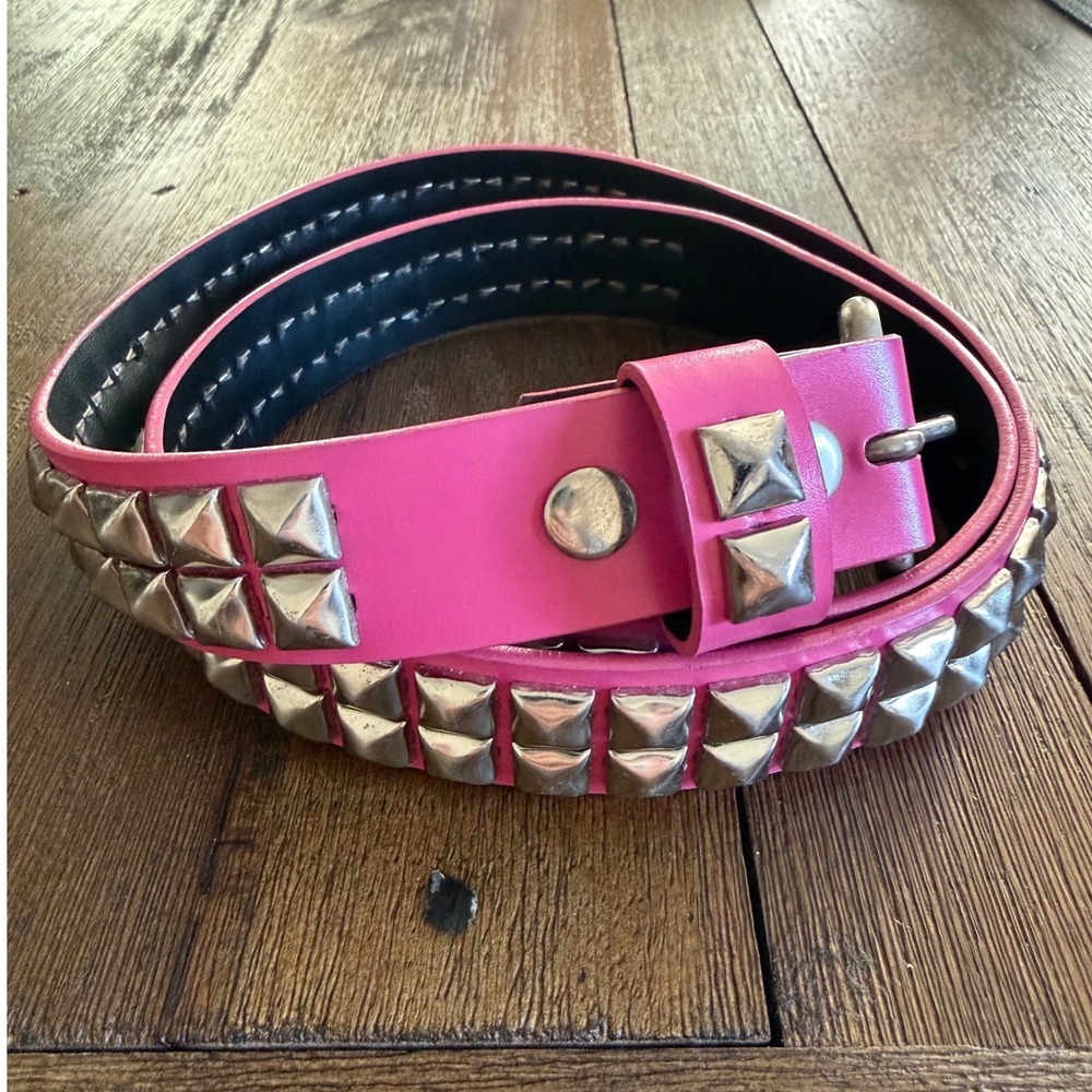Hot Topic Pyramid Studded Belt Pink Size 38 Double Row Y2K Punk Emo